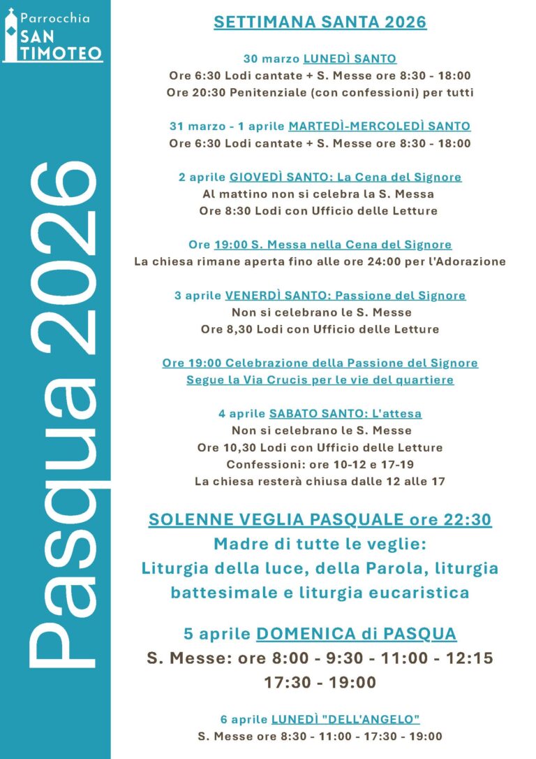 Eventi Settimana Santa Parrocchia San Timoteo Roma