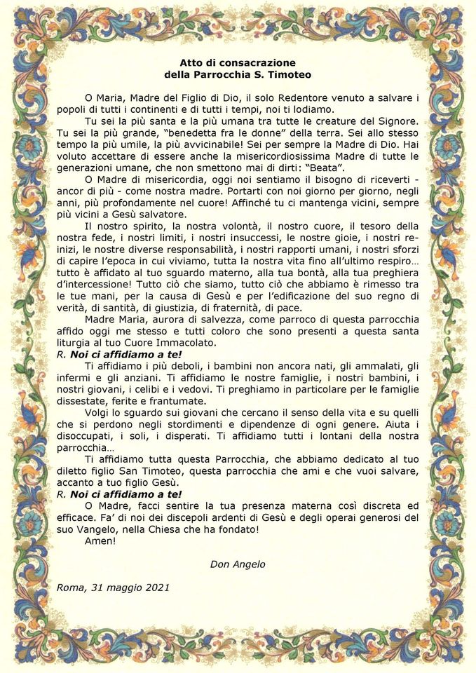 Consacrazione della Parrocchia di San Timoteo Casal Palocco Roma